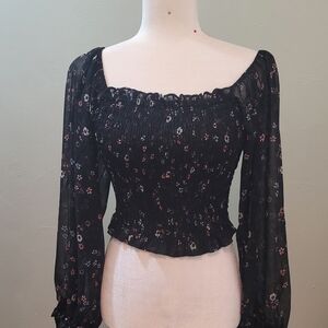 Olivaceous Smocked Floral Top